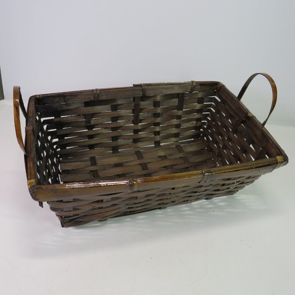 Dark bent wood basket with high gloss 11x7" wide